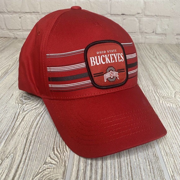Ohio State Buckeyes Patch Logo Snapback Hat Adjustable Scarlet Striped NWT - Picture 1 of 8